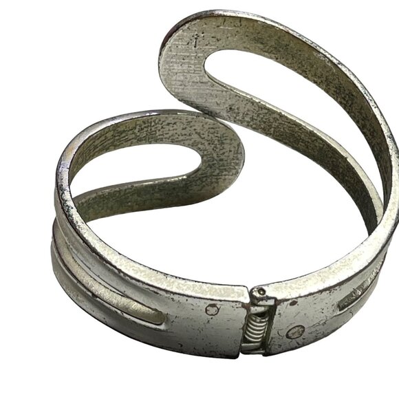 Vintage Silver Tone Hinged Cuff Bracelet Retro Jewelry for Women u - Picture 3 of 5